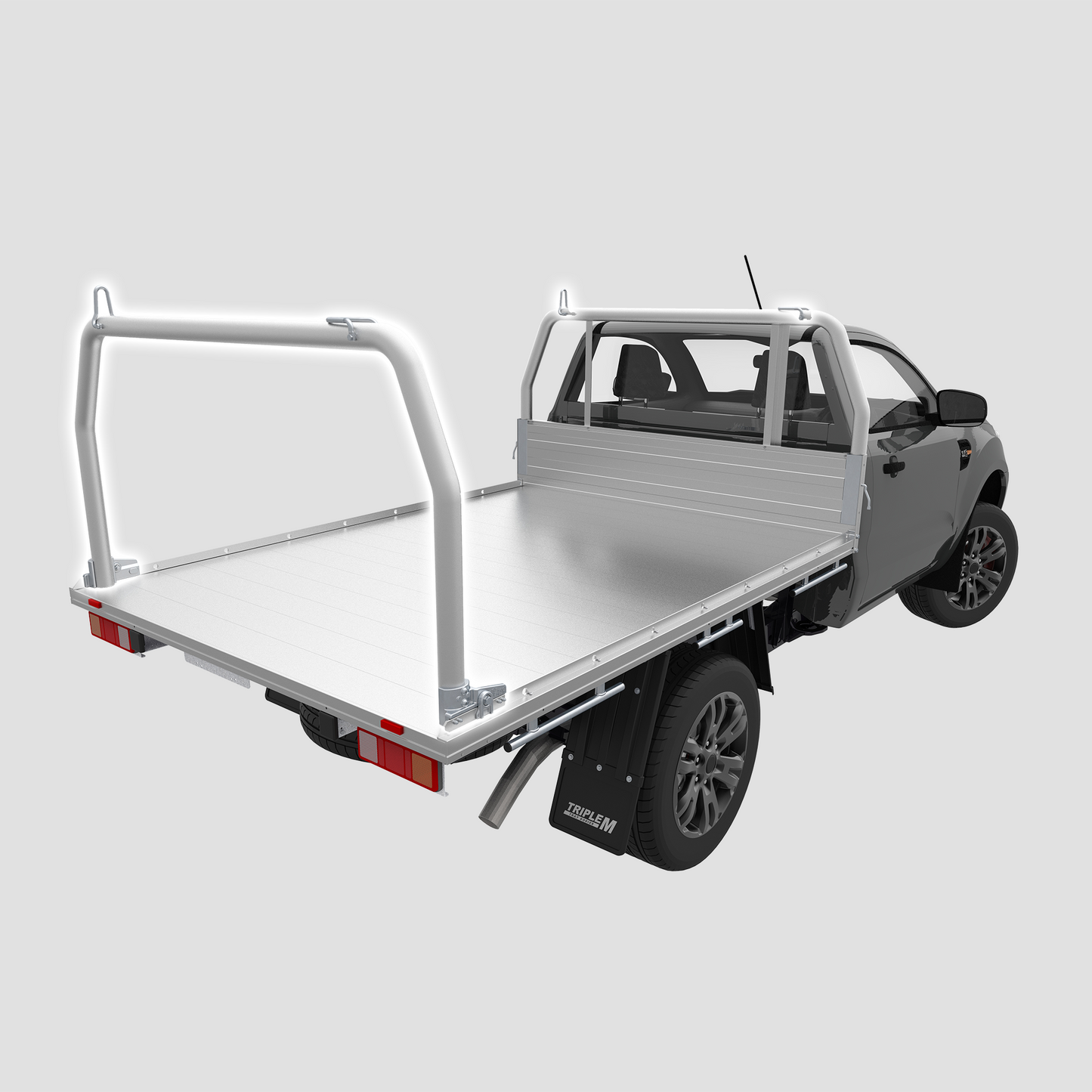 Rear Ladder Rack Round Tube (Fold Down Ears) - Aluminium Tray
