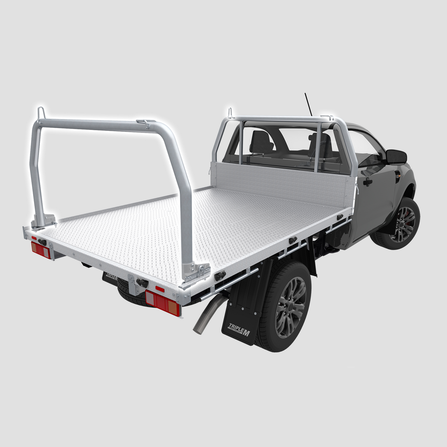 Rear Ladder Rack Round Tube (Fold Down Ears) - Steel Tray