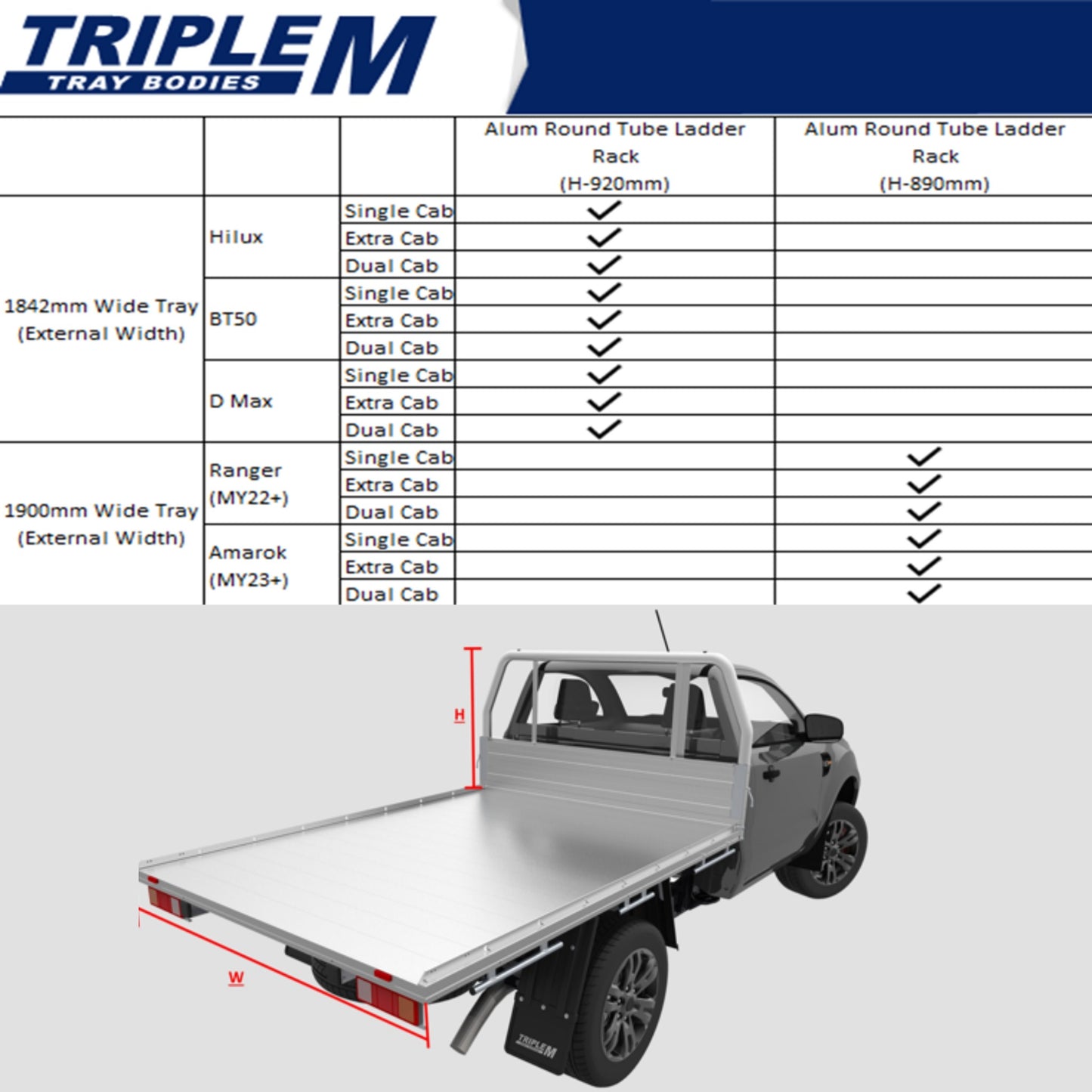 Rear Ladder Rack Round Tube (Fold Down Ears) - Aluminium Tray
