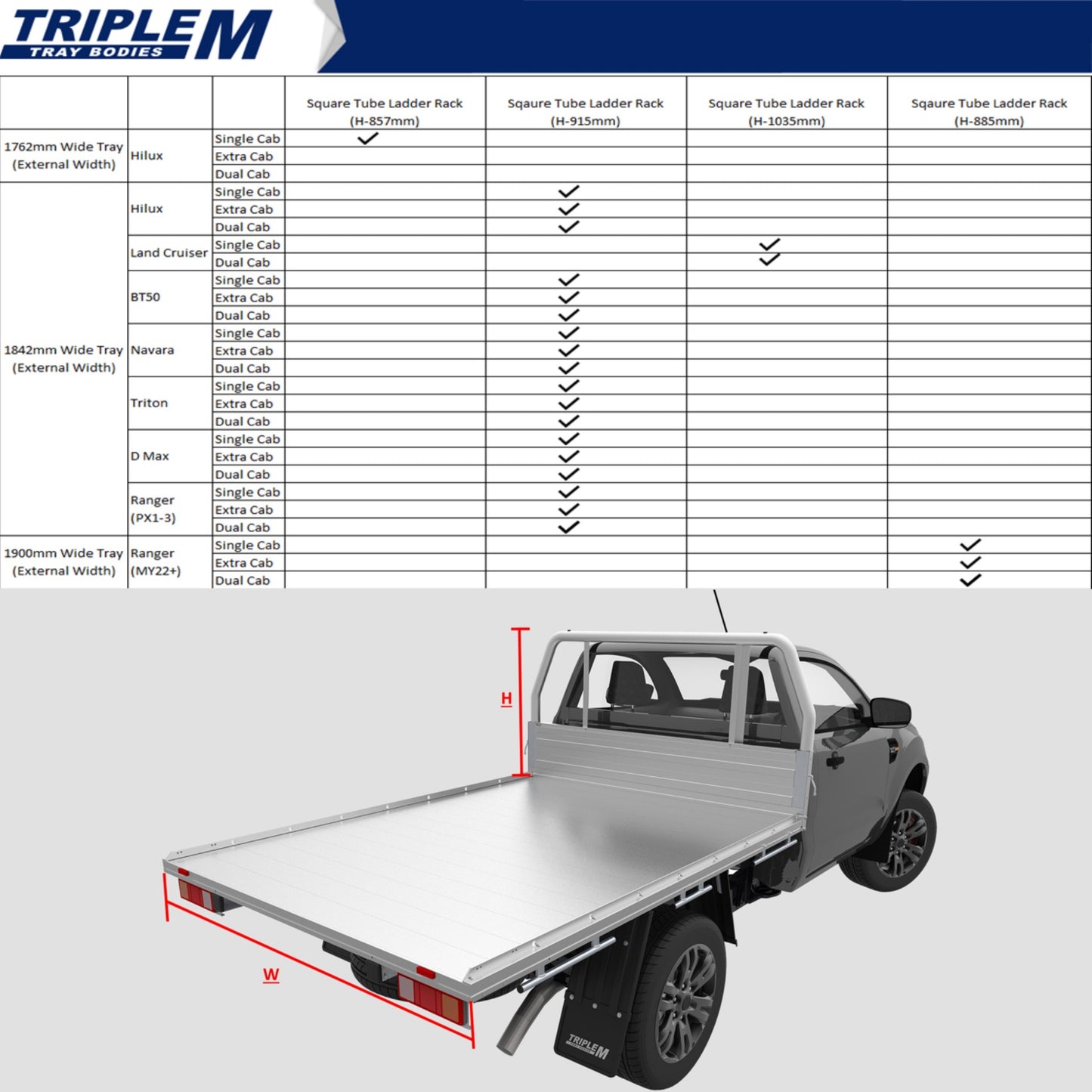 Rear Ladder Rack Square Tube Bow - Aluminium Tray