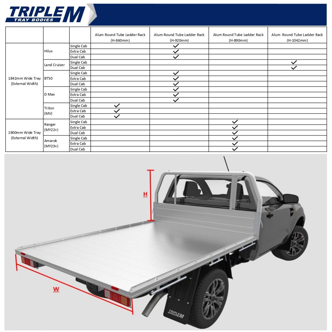 Rear Ladder Rack Round Tube (Fold Down Ears) - Aluminium Tray